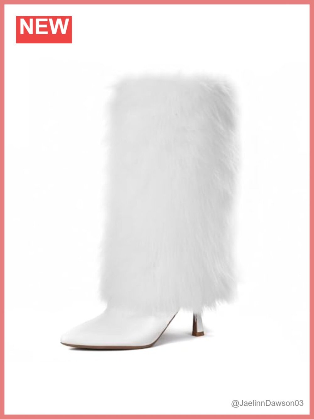 Faux Fur Mid Calf Boots Pointed Toe Kitten Heel Side Zip Winter